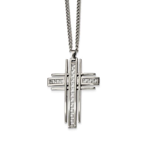 Mens Gentlemens Classics&#40;tm&#41; Carbon Fiber Inlay Cross Necklace - image 