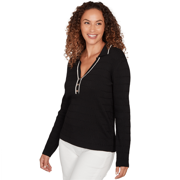 Petite Emaline Dusted Petals Contrast Trim V Neck Sweater