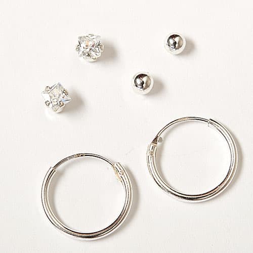 Kids Sterling Silver 3pr. Stud & Hoop Earrings Set