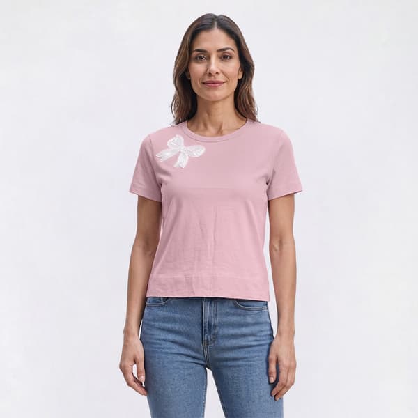 Womens Bare Your Soul By Sweet Soul Beaded Bow Tee - image 