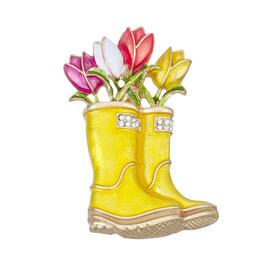 Napier Gold-Tone Multi-Color Summer Rainboots w/ Flowers Pin