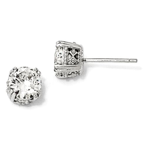 Sterling Silver 6.5mm CZ Stud Earrings - image 