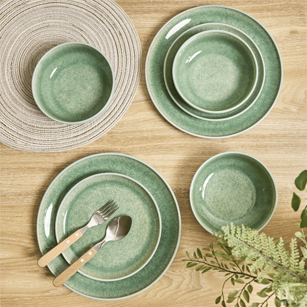 Sango Asher 12pc. Green Dinnerware Set with Reactive Glaze
