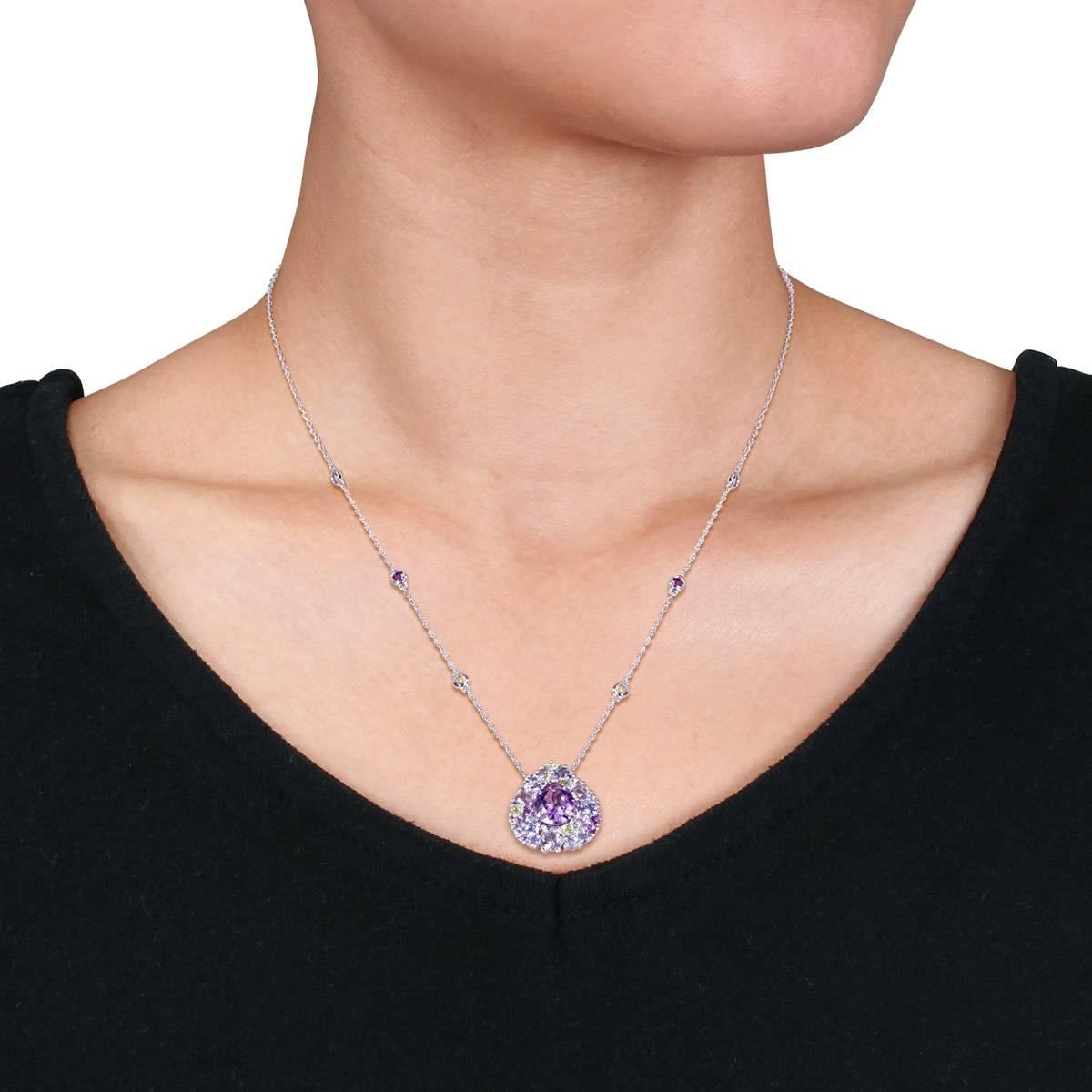 Sophia B Sterling Silver Multi-Gemstone Teardrop Pendant
