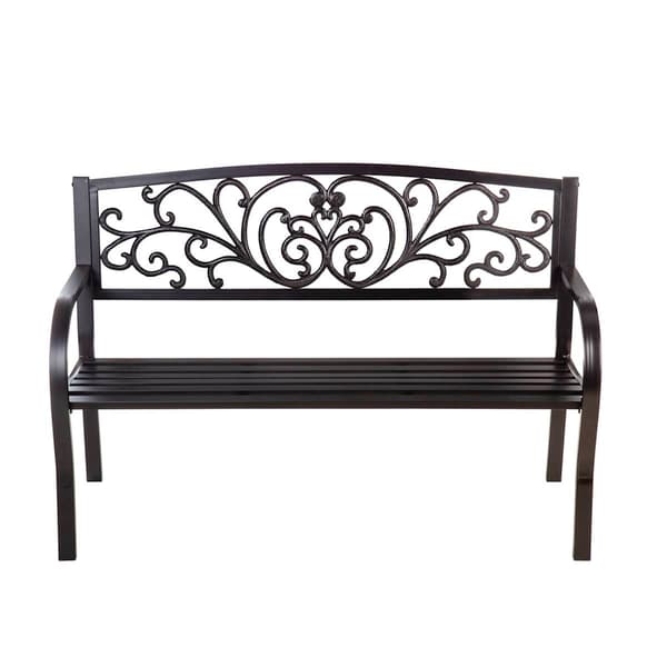 Evergreen Blooming Garden Black Metal Bench - image 