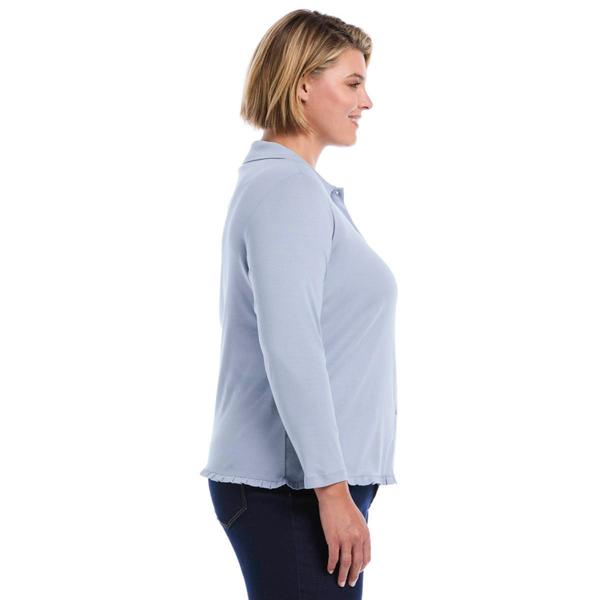 Plus Size Rafaella® Long Sleeve Ruffle Trim Button Up Blouse