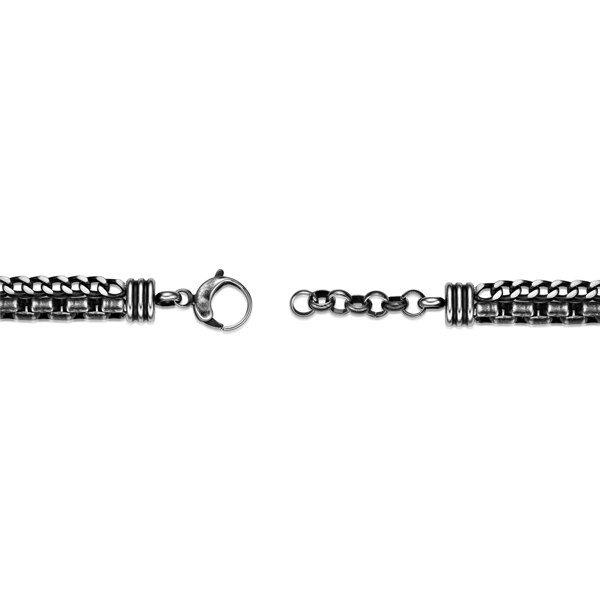 Mens Lynx Antique Black Finish Stainless Steel Layered Bracelet