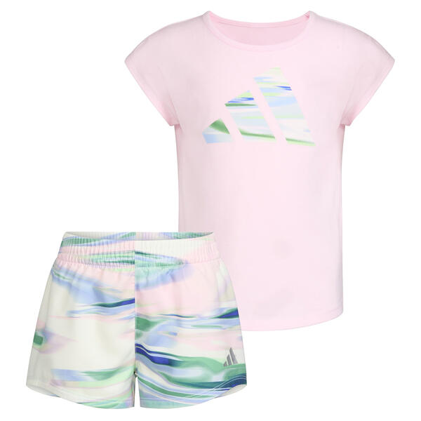 Girls &#40;4-6x&#41; adidas&#174; Short Sleeve Logo Tee & Marbled Shorts Set