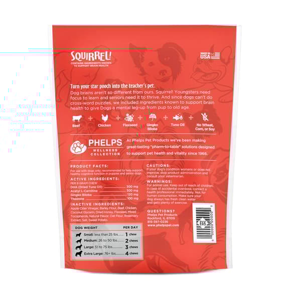 Phelps Wellness Squirrel Attention Focusing Dog Treats - 4.5oz.