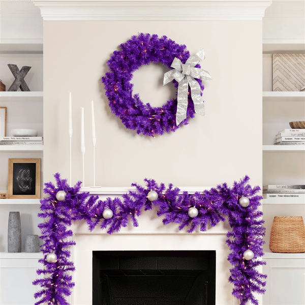 Northlight 9ft. Purple Pre-Lit Pine Christmas Garland