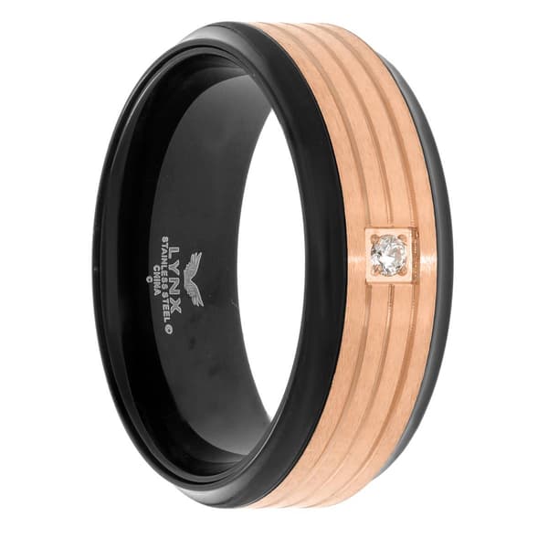 Mens Lynx Stainless Steel Black & Rose Ring