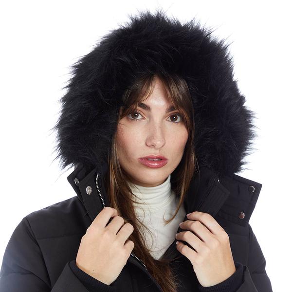 Womens Nine West Long Heavyweight Puffer Coat with Faux Fur Hood
