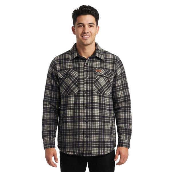 Mens Mountain Ridge Plaid Fleece CPO Jacket - Black/Grey