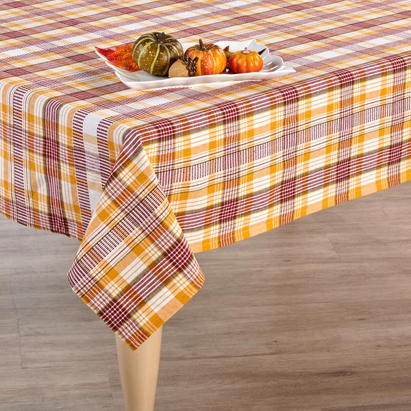 Gold/Red Plaid Tablecloth - image 