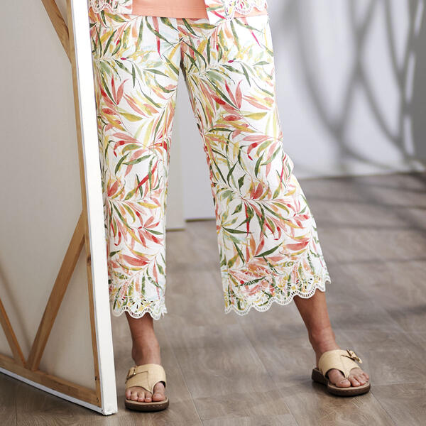 Womens Ruby Rd. Tropical Oasis Watercolor Linen Crepe Pants - image 