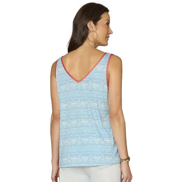 Womens Democracy Sleeveless V Neck Hi Low Tropical Blouse