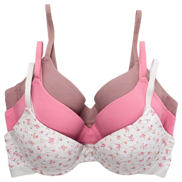 Womens Laura Ashley 3pk. Ribbed Molded Bras - LS9497-3PKW - image 