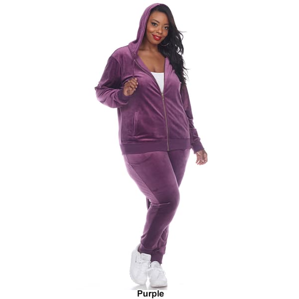 Women's Plus Size 2 Piece Velour Tracksuit Set Black 1X - White Mark