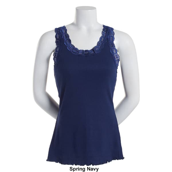 Plus Size French Laundry Lace Trim Ribbed Tank Top w/ Lettuce Hem