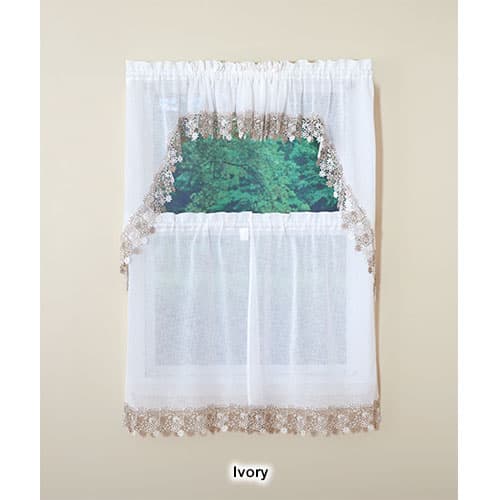 Lillian Macrame Trim Kitchen Curtains