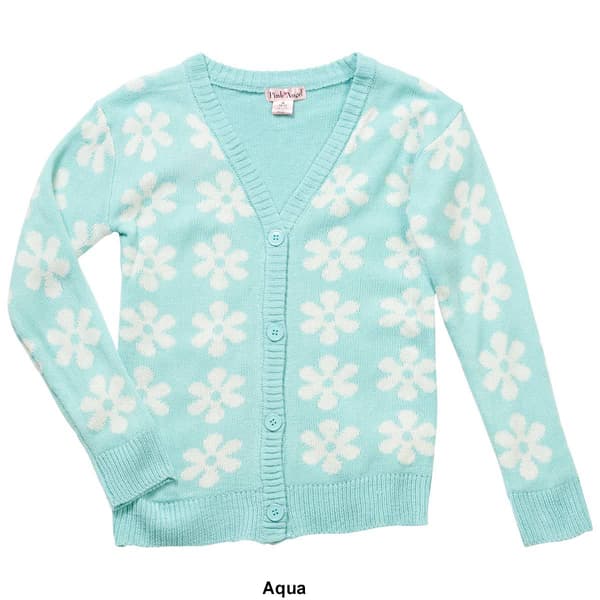 Girls &#40;7-16&#41; Pink Angel&#8482; Flower Button Down Knit Cardigan