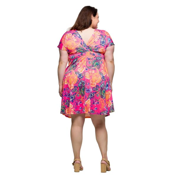 Plus Size 24/7 Comfort Apparel Pink Paisley Empire Waist Dress