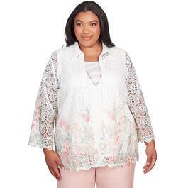 Plus Size Alfred Dunner English Garden Floral w/Lace 2Fer Top
