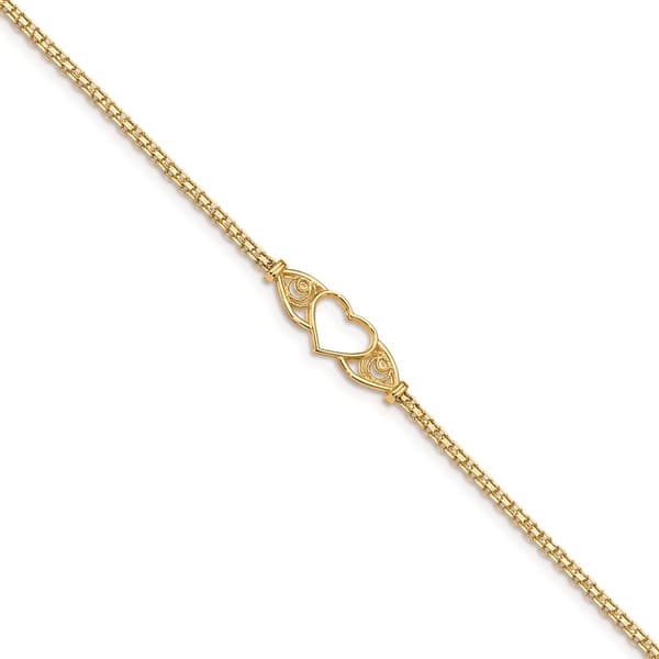 Gold Classics&#40;tm&#41; 14kt. Gold Polished Antique Heart 10in. Anklet - image 