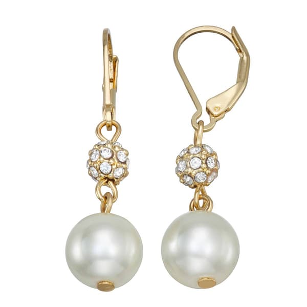 You''re Invited Gold-Tone Crystal & Pearl Double Drop Earrings - image 