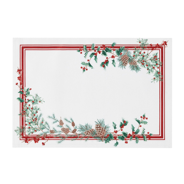 Threadmade Winter Holiday Berry Fabric Placemat - Set of 4