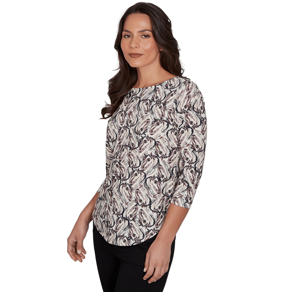Womens Emaline Key Items 3/4 Sleeve Boat Neck Stallion Blouse