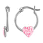 Sterling Silver Pink Crystal Heart Shape Hoop Earrings - image 1
