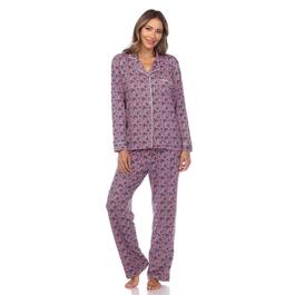 Womens White Mark Long Sleeve Heart Print Pajama Set