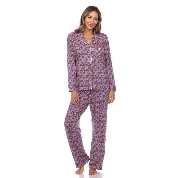 Womens White Mark Long Sleeve Heart Print Pajama Set - image 