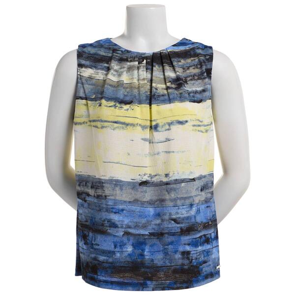 Womens Calvin Klein Abstract Sleeveless Pleat Neck Blouse - image 