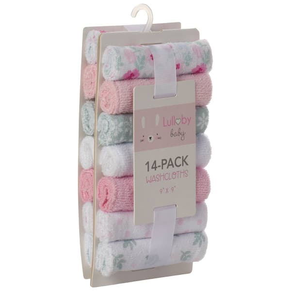 Lullabye Baby 14pc. Flower/Solid/Print Washcloths - image 