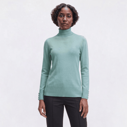 Womens Retrology Long Button Sleeve Turtleneck Sweater