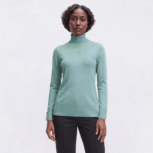 Womens Retrology Long Button Sleeve Turtleneck Sweater
