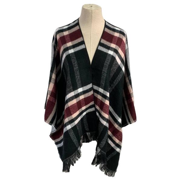 Womens Altare Woven Plaid Ruana with Fringes - image 