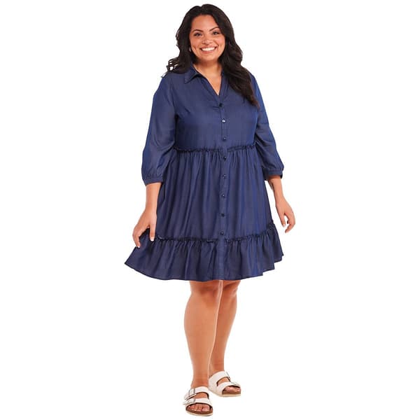 Plus Size Mlle Gabrielle Faux Denim Babydoll Dress - image 