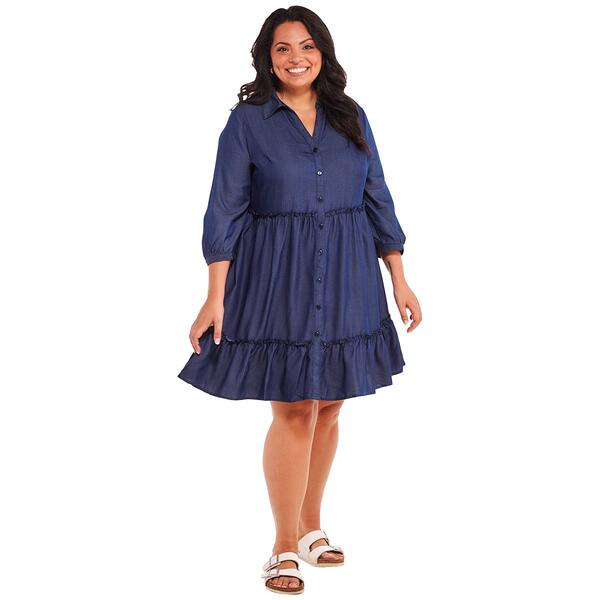 Plus Size Mlle Gabrielle Faux Denim Babydoll Dress - image 