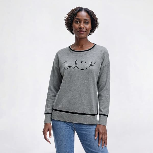 Womens Rio & Rian Long Sleeve Smile Smiley Face Sweater