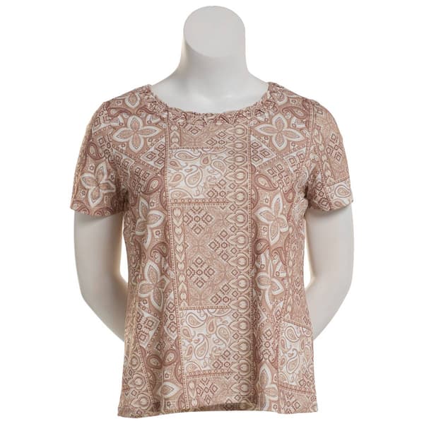 Womens Emily Daniels Short Sleeve Patchwork Soutache Neck Top - image 