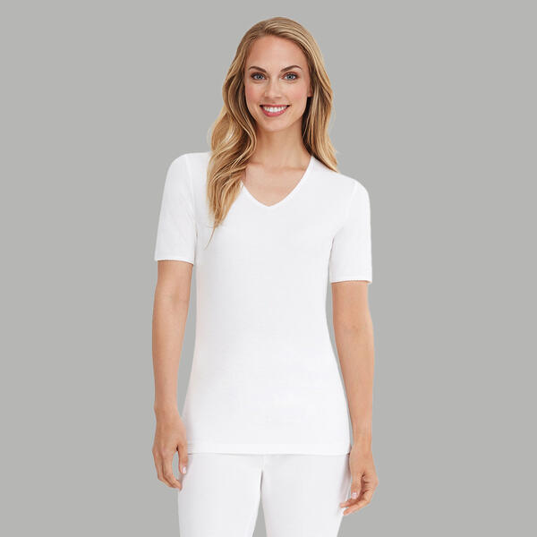 Womens Cuddl Duds Softwear w/Lace Short Sleeve V-Neck Top - image 