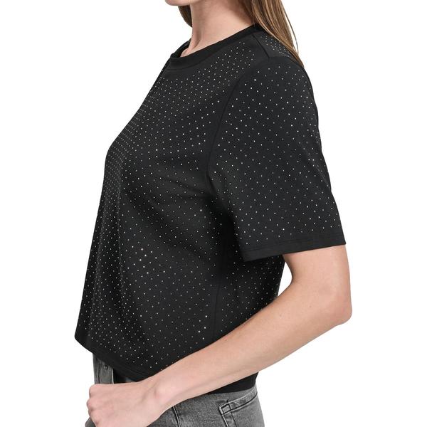 Womens DKNY Short Sleeve All Over Rhinestone Tee