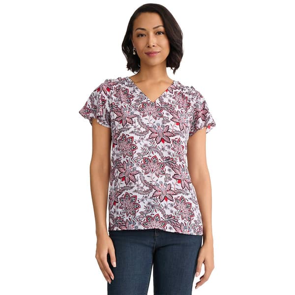 Petite Jones New York Short Flutter Sleeve Floral Print Blouse