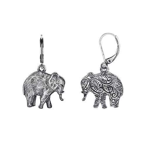 1928 Pewter Elephant Drop Earrings - image 