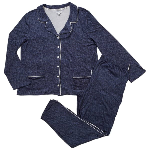 Plus Size Nine West Long Sleeve Pajama Set w/Contrast Piping