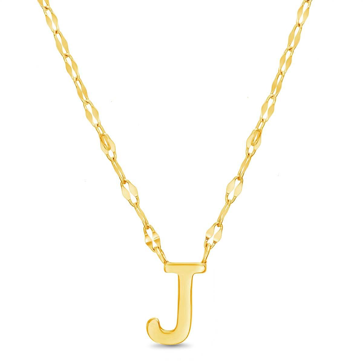 Sterling Silver Gold Polished J Initial Pendant Necklace