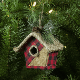 Northlight Buffalo Plaid Hanging Bird House Christmas Ornament